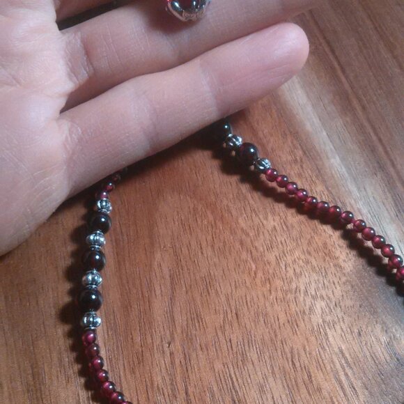 Simulated Ruby and Genuine Mozambique Garnet Silvertone Dragon Pendant Necklace - Picture 10 of 13